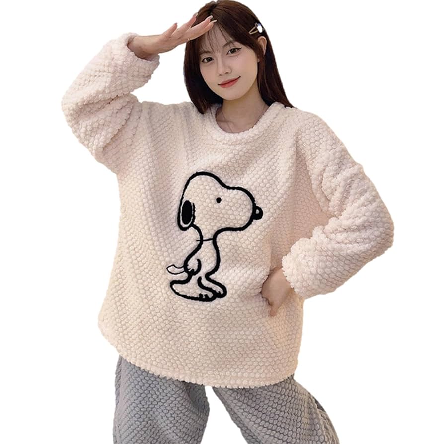 新品！新作！可愛いスヌーピー、モコモコ、ふわふわ、厚手２点セットパジャマ！ Amazon.co.jp: パジャマ もこもこ レディース かわいい 寝巻き